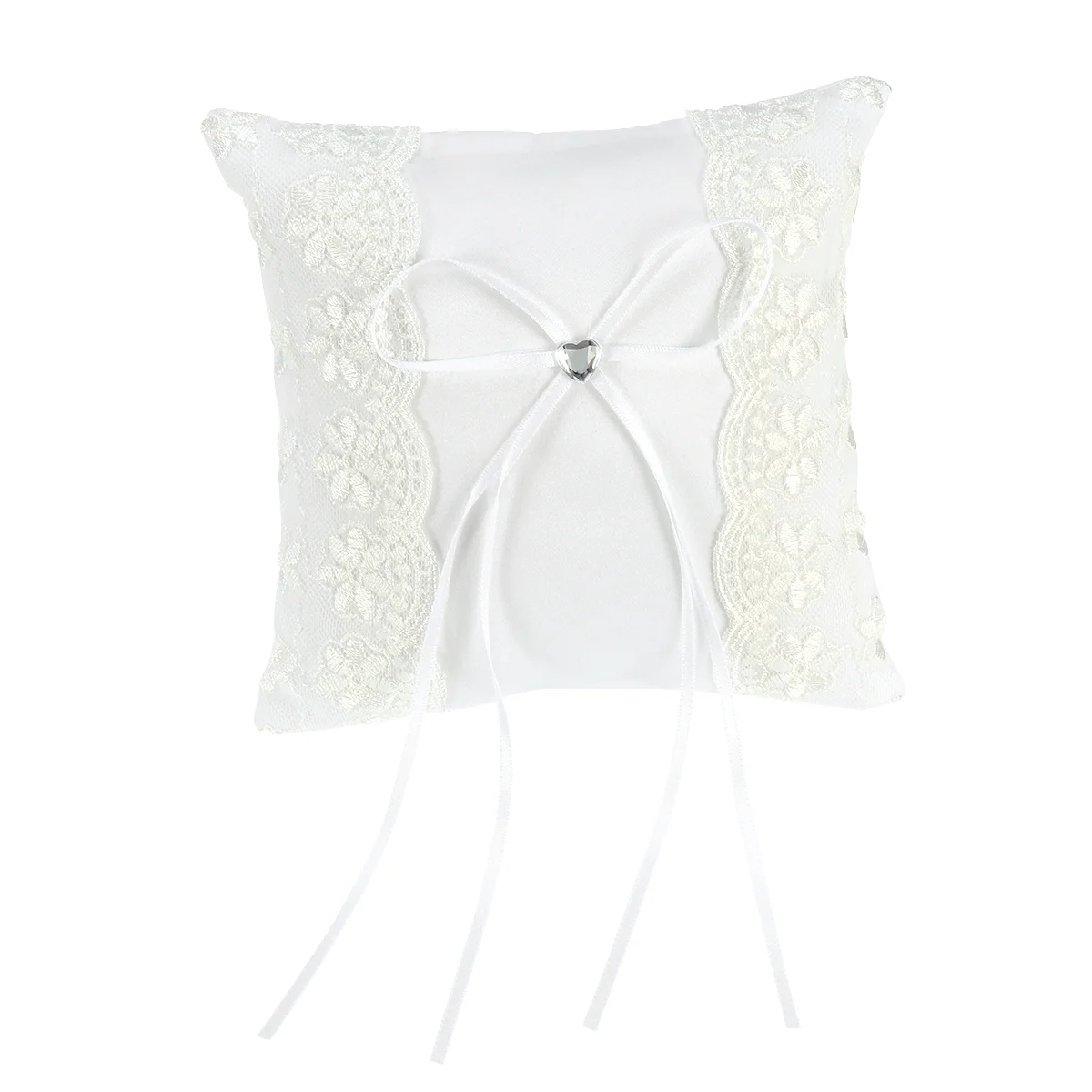 

Ring Pillow Wedding Bearer Floral Cushion Party White Lace Crystal Rose Box Holder