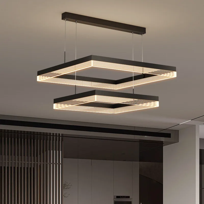 

Nordic Acrylic Square Metal Led Chandelier Lighting Black Living Room Minimalism Pendant Lights Hanging Lamp Simple Indoor Light