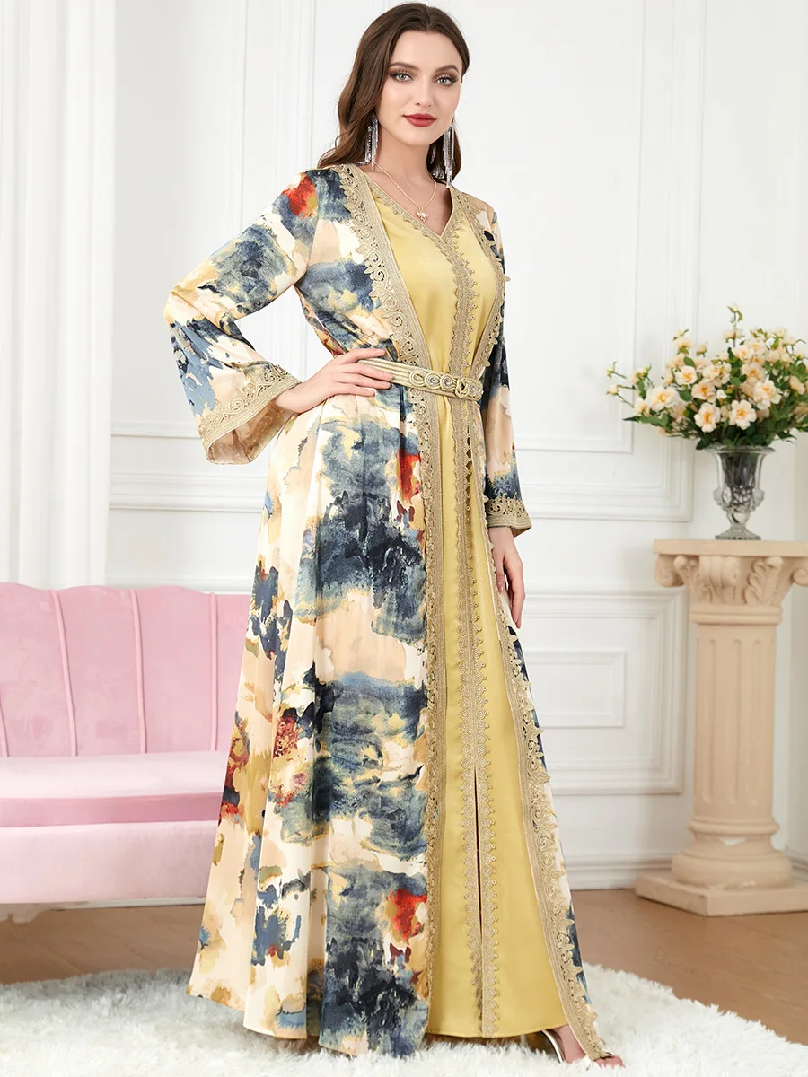 Moroccan Caftan Woman Jalabiya Abaya Muslim Dubai Ladies Luxury Clothing Prom Kaftans 2 Piece Suit Islamic Long Dresses 2023
