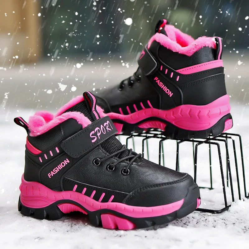 

Зимние ботинки из искусственной кожи для детей; Водонепроницаемая Детская уличная зимняя обувь; Теплая плюшевая нескользящая спортивная обувь для мальчиков; Модные ботинки для девочек