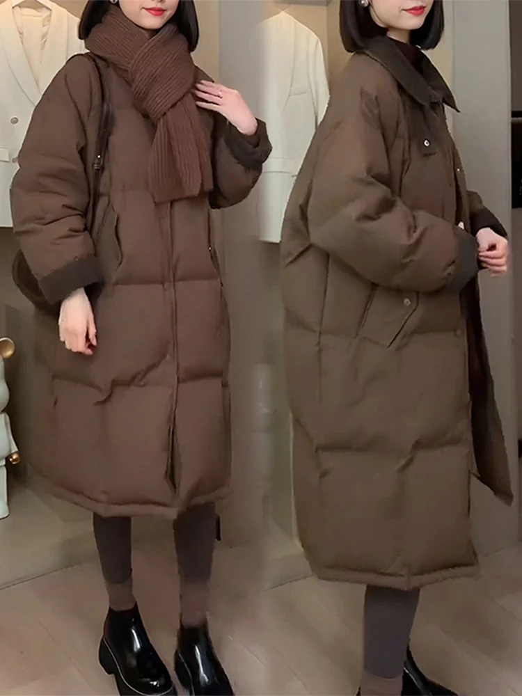 Женское пуховое пальто средней длины на хлопковой подкладке новинка зимы 2024