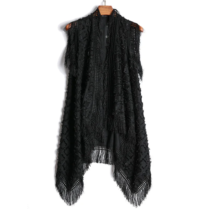 

Spring autumn men fashion tassel punk hip hop long vest nightclub DJ stage cloak costume men casual sleeveless jacket waist coat