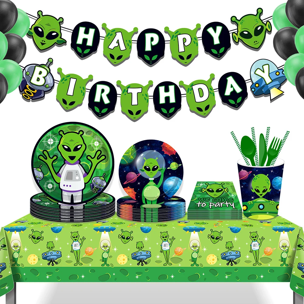 

Cool Cartoon Mars Space Sci-fi Alien Birthday Party Disposable Tableware Sets Plates Banner Backdrops Baby Shower Party Decors