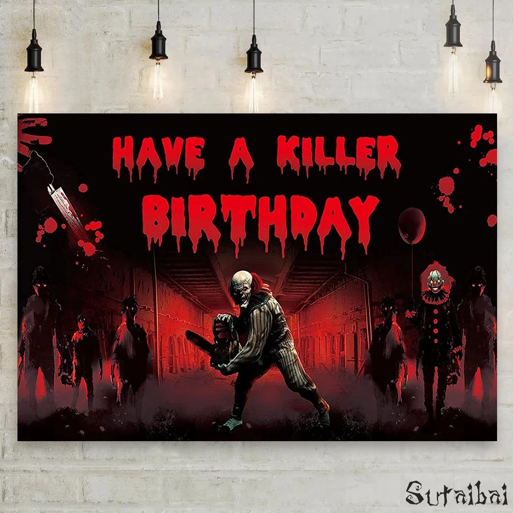 

Circus Curtain Terrible Halloween Party Backdrop Terror Clown Web Blood Handprint Scary Bloody Photography Background PhotoShoot