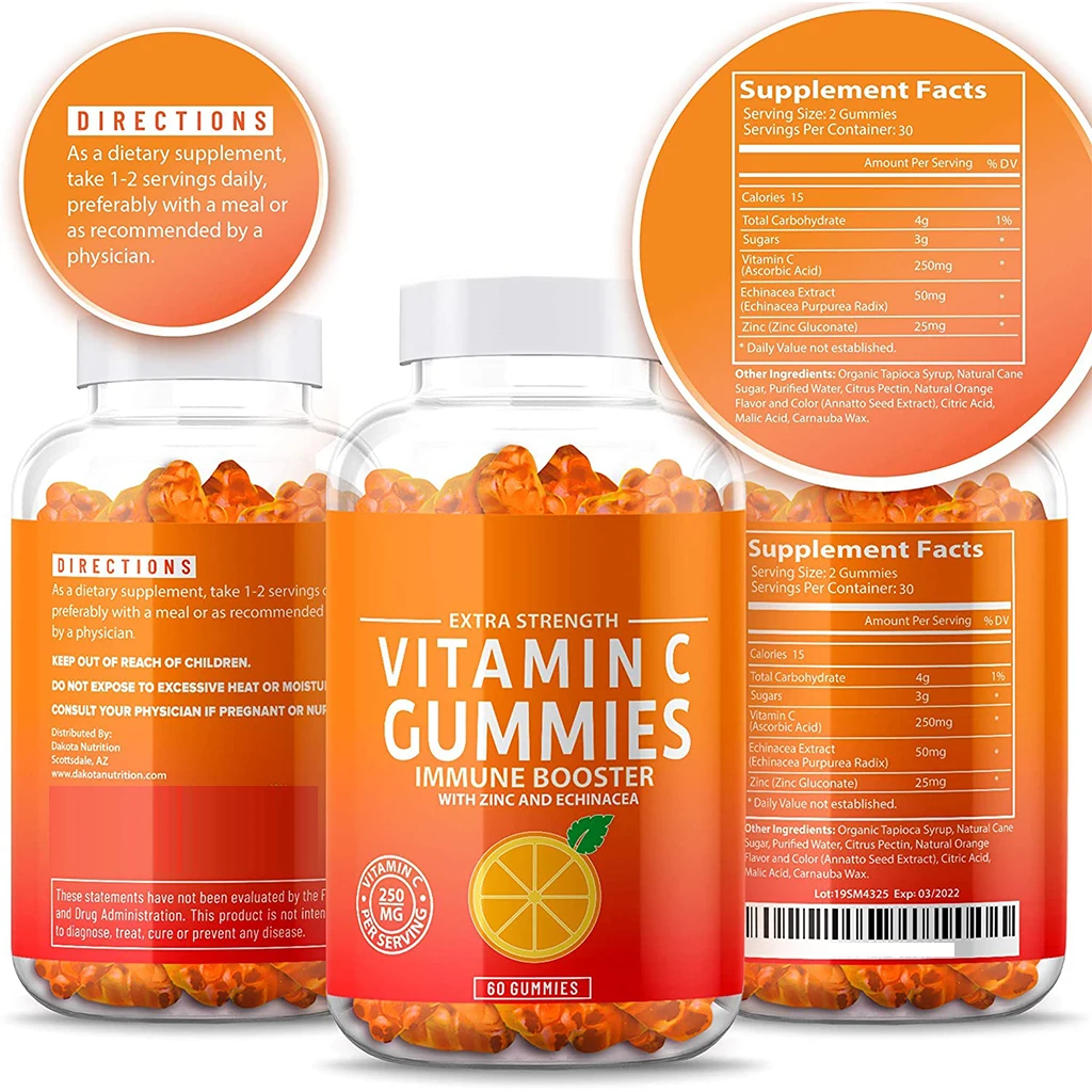 

2 Bottle VC Gummy Bears Zinc Vitamin Gummies Nutritional Dietary Supplements vitamin c supplement Dietary supplement