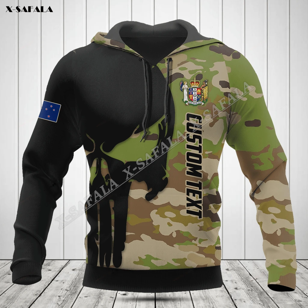 

New Zealand Camo Flag Army Skull 3D Print Spring Soilder Hoodie Men's Outwear Shirt Pullover Hooded Sweatshirt Jersey Casual