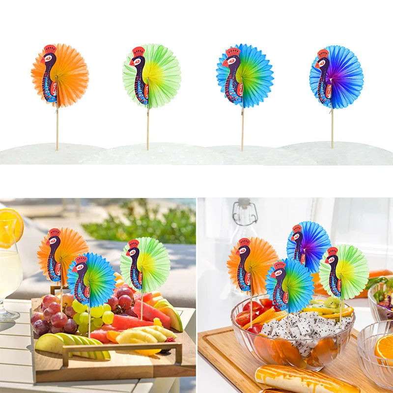 

Creative Peacock Mini Paper Umbrellas Cocktail Picks for Drinking Fruit Sticks Bamboo Toothpicks Tropical Theme Party Cake Decor