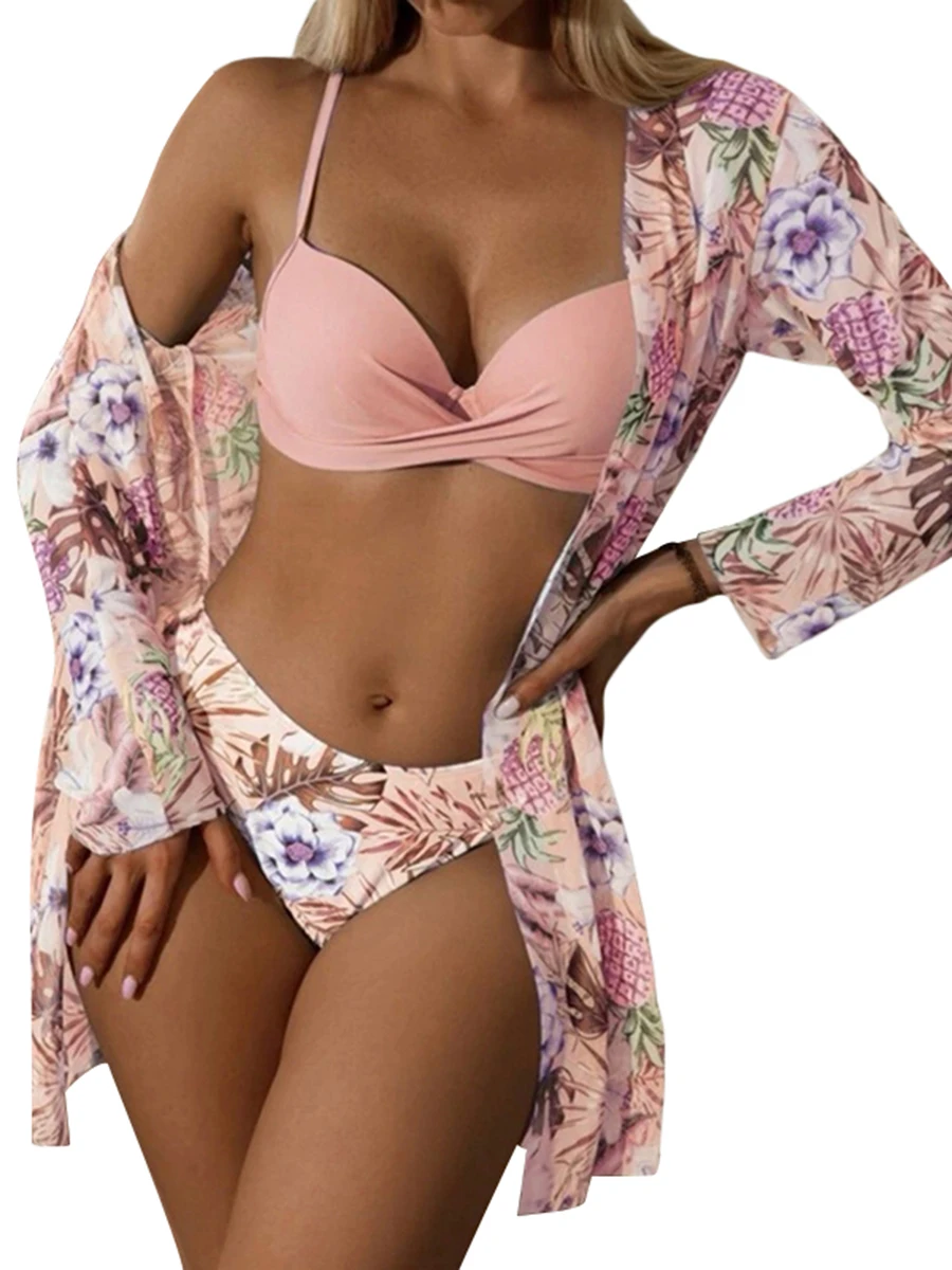 

Sexy Bikini Sets for Women Summer Solid Bikini Top Flower Low Waist Thong Coverups for Bathing Suits Swimsuit