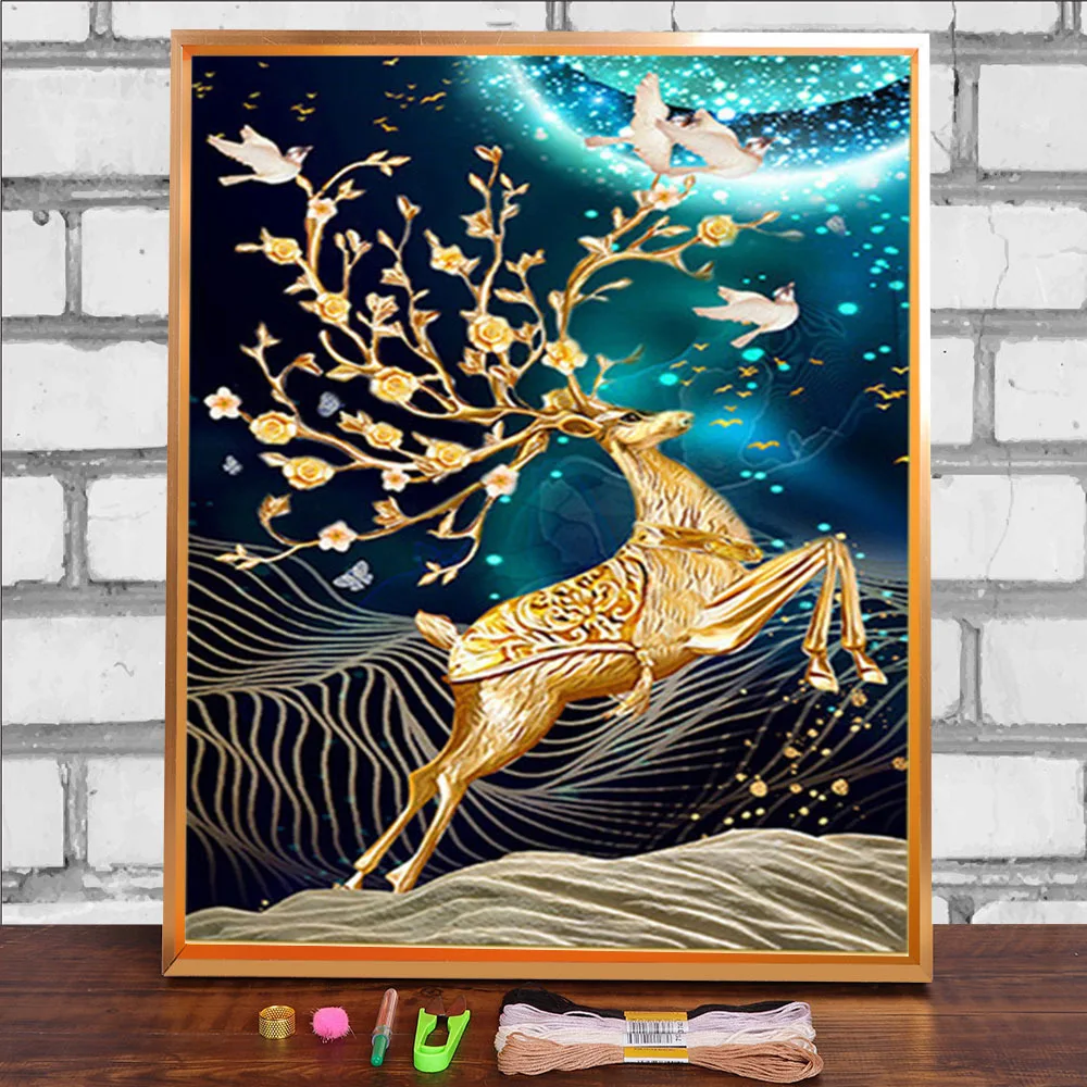 Набор для вышивки крестиком 11CT с рождественским принтом оленя DMC нитки живопись