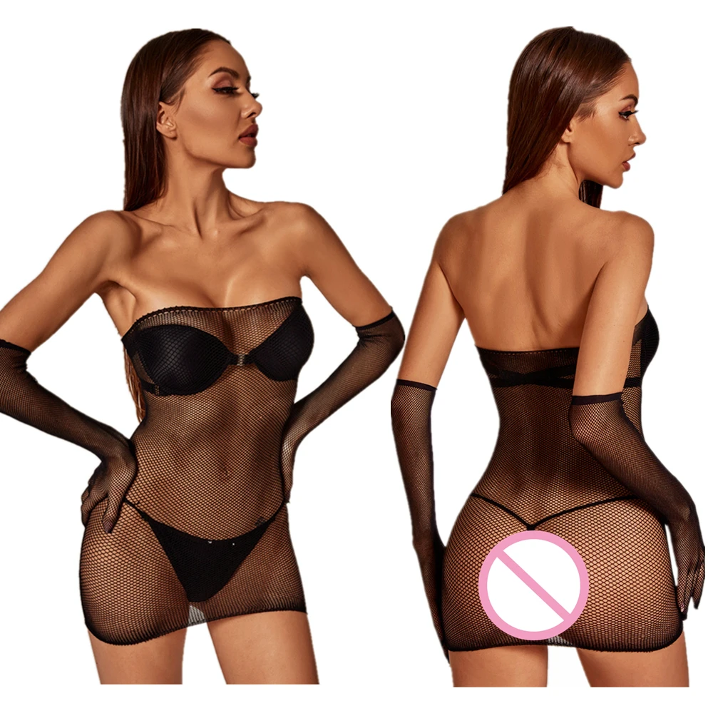 

Women Sexy Bodycon Mesh Dress Fashion Slim Hollow Underwear Ladies Fishnet See-through Erotic Dresses Nightdress Party Clubwear
