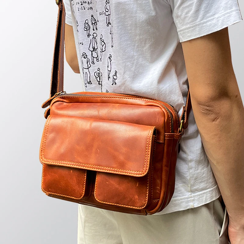 Vintage Crazy horse leather imported first layer leather men's casual bag single shoulder cross-body leather stylish men's bag