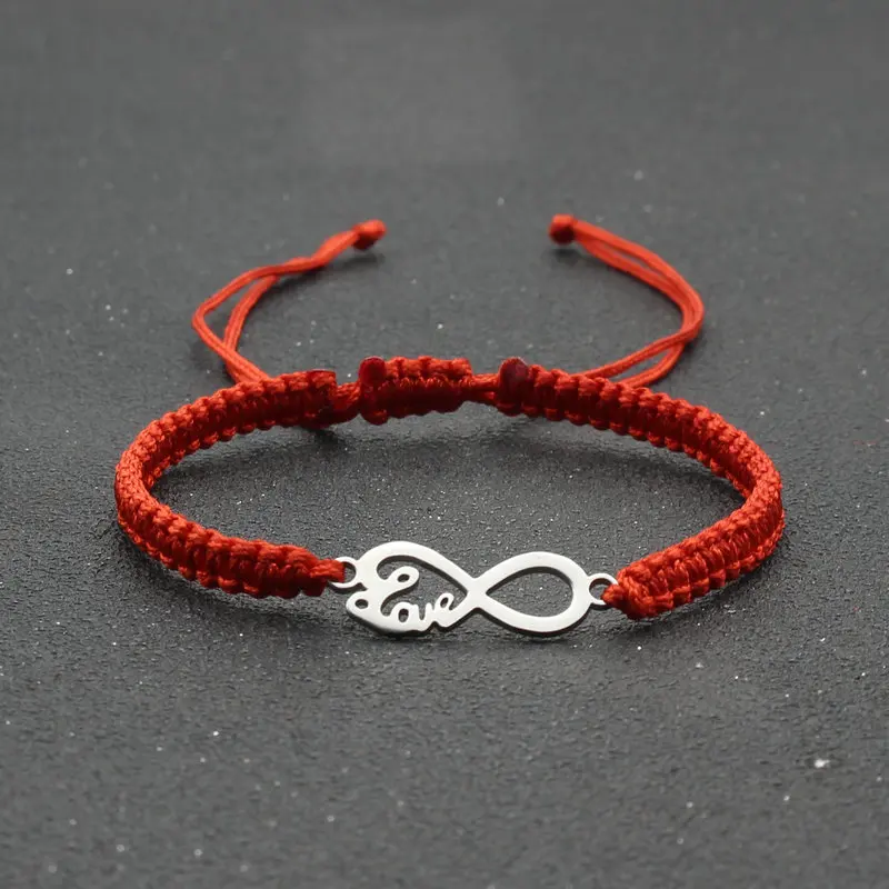 

Stainless Steel Lucky Number 8 Charm Bracelet Unisex Handmade Braided Adjustable Red String Bracelets for Women Men Jewelry Gift