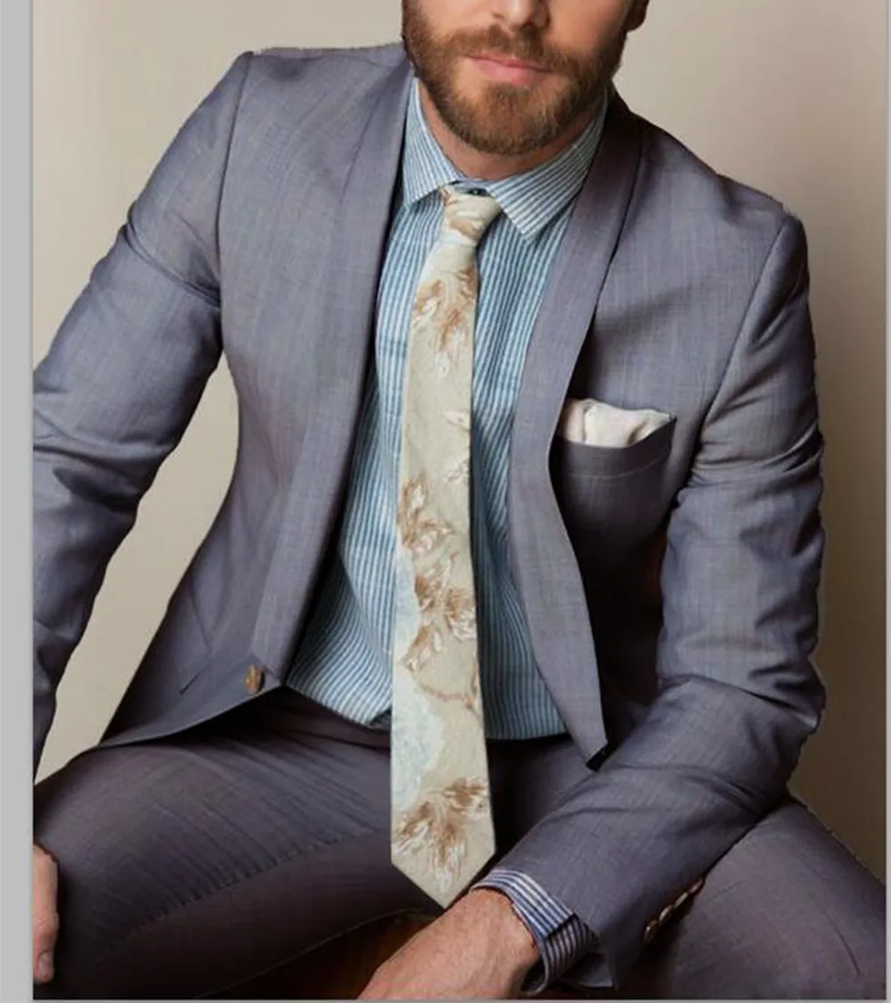 

2022 New Four Colors Choices Blue Brown Pink Grey Shawl Lapel Suits For Men 2pieces(Jacket+Pants) Custom Made Groom Wedding