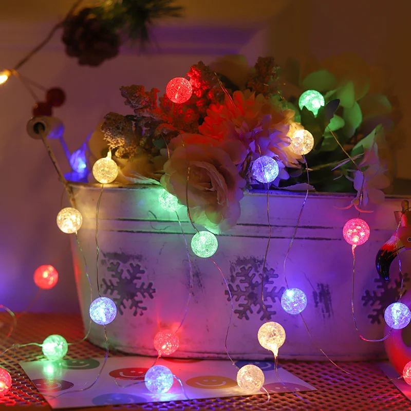 

Colorful Cracked Ball Lights String Copper Wire LED Fairy Light Lighting for Home Wedding Christmas Garden Outdoor Decoration