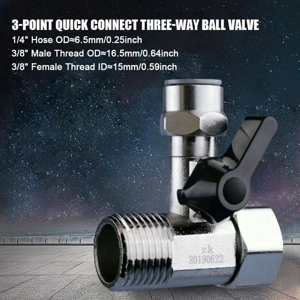 

3/8" To 1/4"Lead Free RO Feed Water Adapter Tee Ball Off Faucet RO Filter Water Fitting Connection Shut Ball Faucet Valve V O2T0