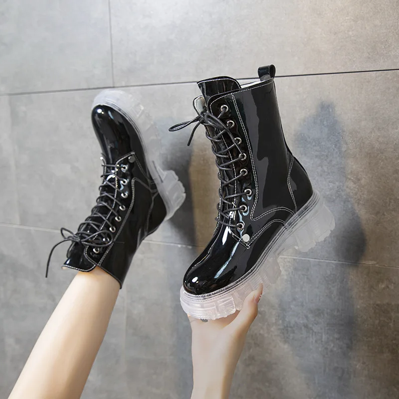 

Женские мотоциклетные ботинки на платформе, Теплые ботильоны на шнуровке, повседневные ботинки на массивной подошве для снега, 2022