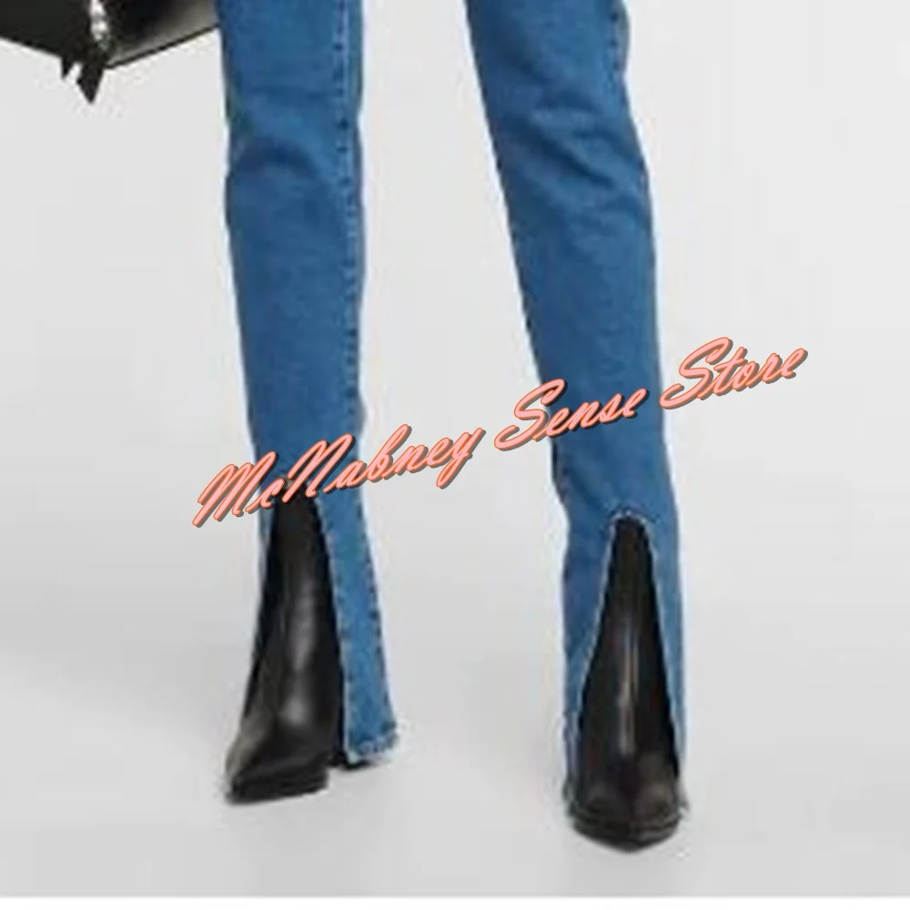 Блестящие блестящие облегающие сапоги с острым носком однотонные женские