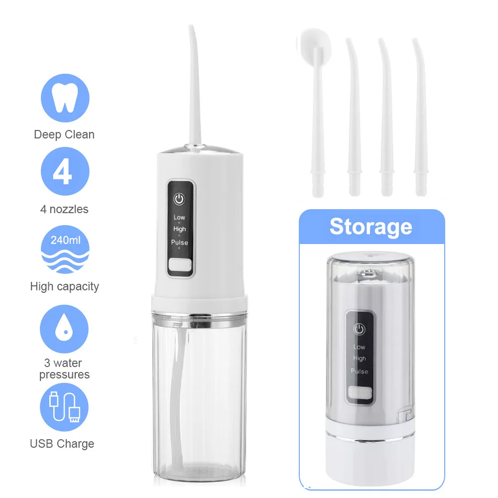 

4 Modes Oral Irrigator USB Type-C Rechargeable Water Floss Portable Dental Water Flosser Jet 300ml Irrigator Dental Teeth Cleane