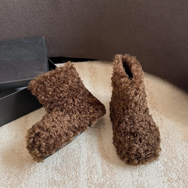 Фото Женские зимние ботинки с внутренним увеличением, бархатные утолщенные теплые хлопковые туфли в стиле ретро, ботильоны №5