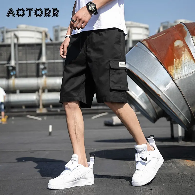 

Мужские камуфляжные шорты в стиле милитари, черные свободные штаны-карго с множеством карманов, хлопковые брюки в стиле хип-хоп с эластичным поясом, 8XL, 2023