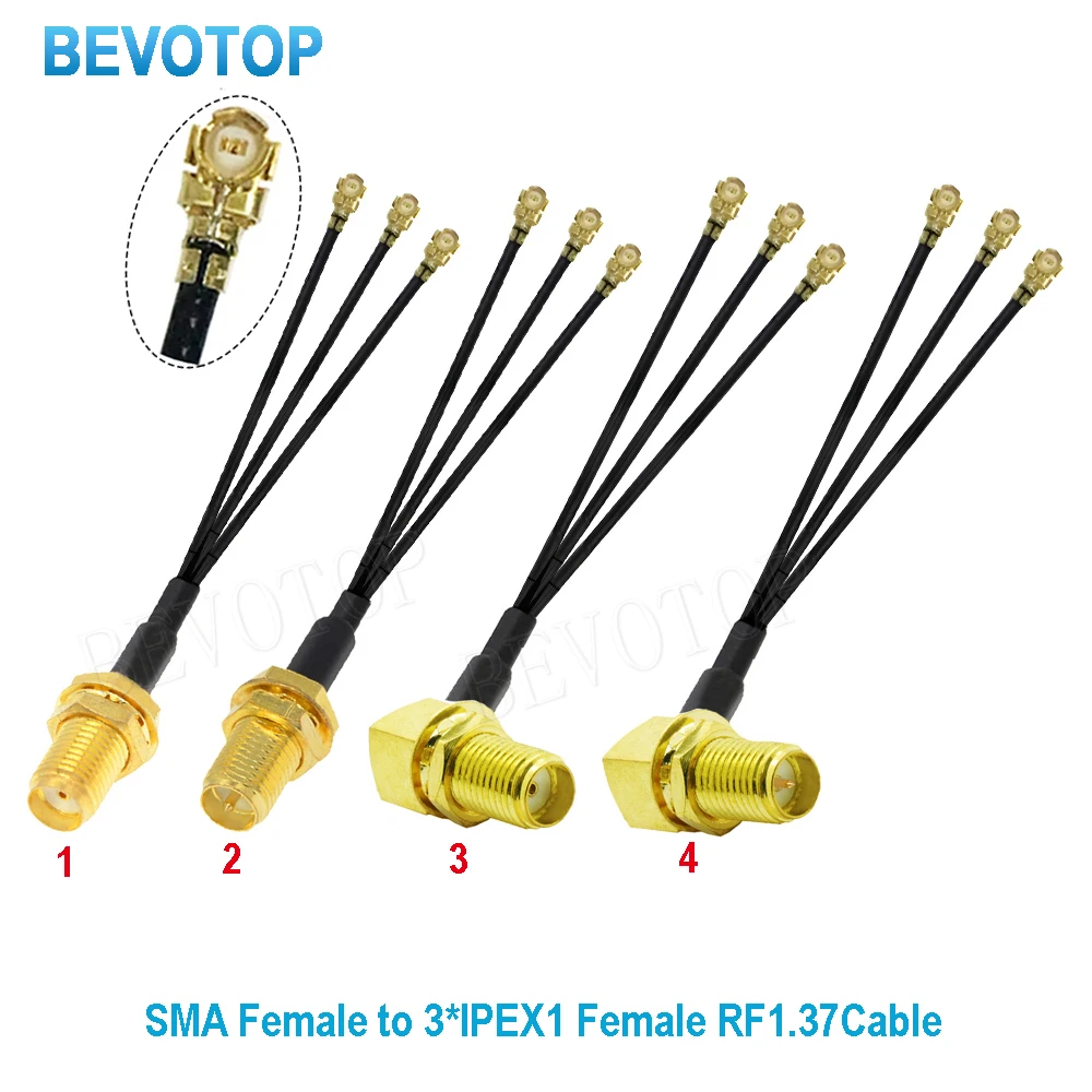 10 шт./лот RF1.37 кабель RP-SMA/SMA гнездо на 3 x u.FL/IPX/IPX1 гнездовой разветвитель косичка