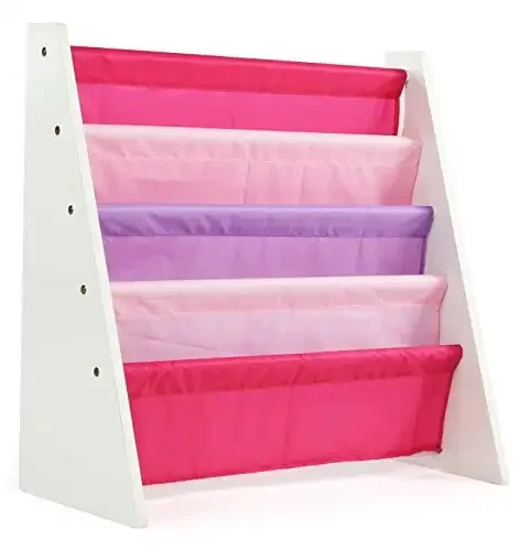 Book Rack with Fabric Sling Sleeves, Primary/White Filing cabinet Cabinet Filing cabinet drawer