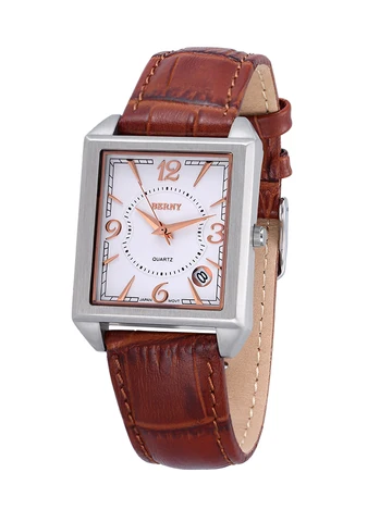 Reloj de hombre con movimiento cuarzo Miyota, calendario, correa de cuero, resistente al agua.