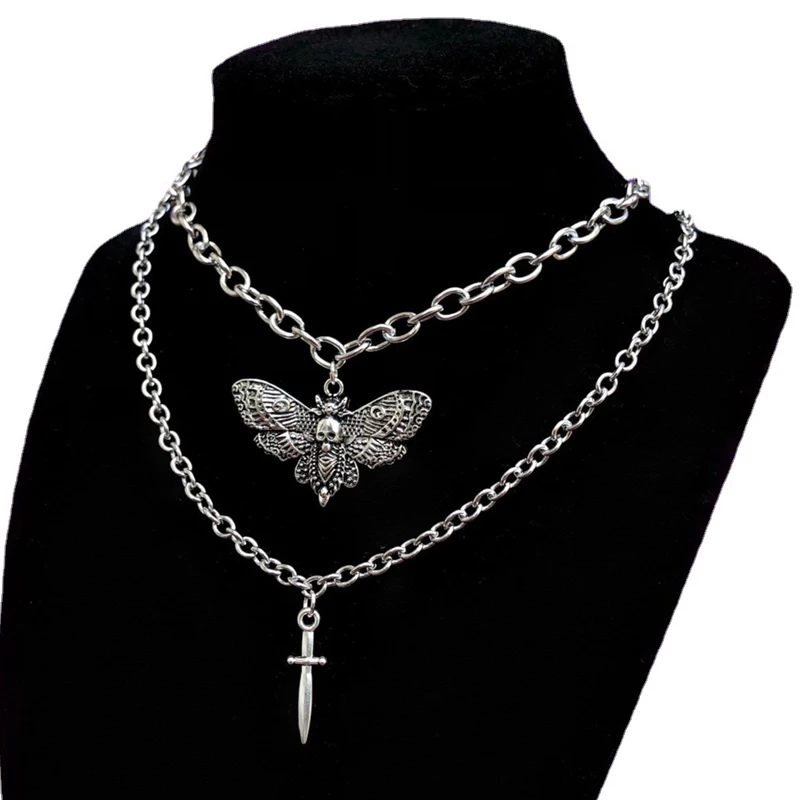 

Gothic Skull Moth Choker for Men Women Fashion Witch Jewelry Accessories Gift Mystery Moth Short Sword Charm Goth Necklace 2022