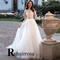 ruhair flower illusion wedding dresses for women bohemian tulle simple elegant long sleeve customised robe de soire mariage