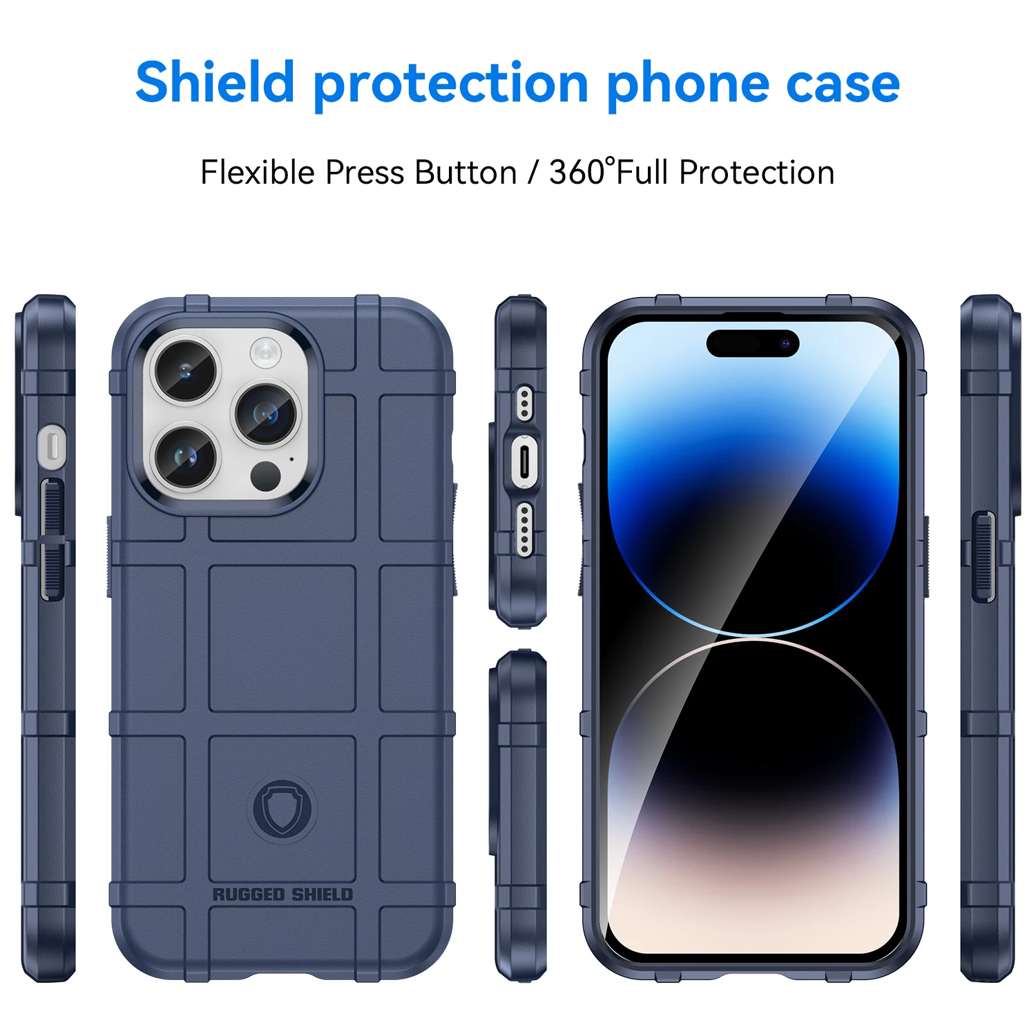 Blue Rugged Shield Shockproof Armor Case For iPhone 14 Pro Protection Case Back Cover