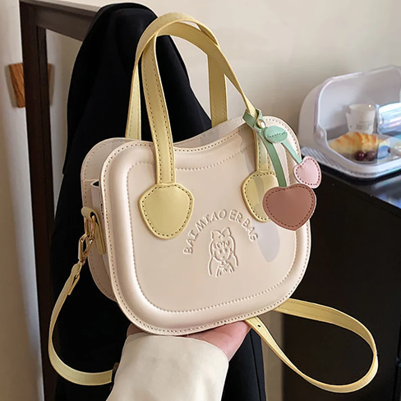 

HAEX Kawaii Solid Handbag Female Fashion Summer Square PU Women's Bag 2022 Trend Japanese Crossbody Shoulder Bags Shoppers
