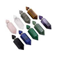 gemstone hexagon prism perfume bottle pendant essential oil diffuser stainless steel chakra crystal quartzs vial for necklace