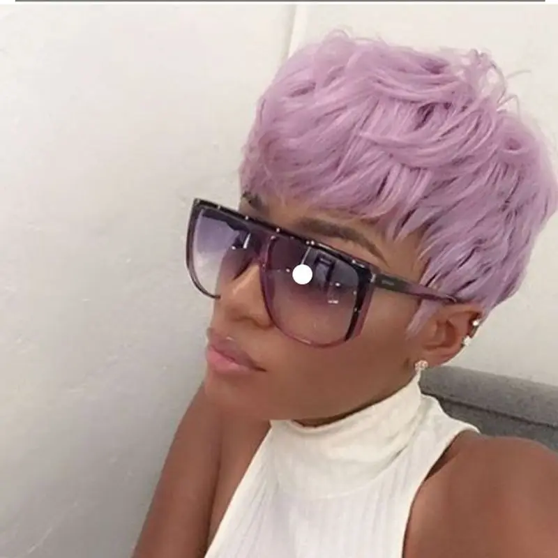 Цветные парики для женщин лавандовые чернокожих Короткие с челкой фиолетовые