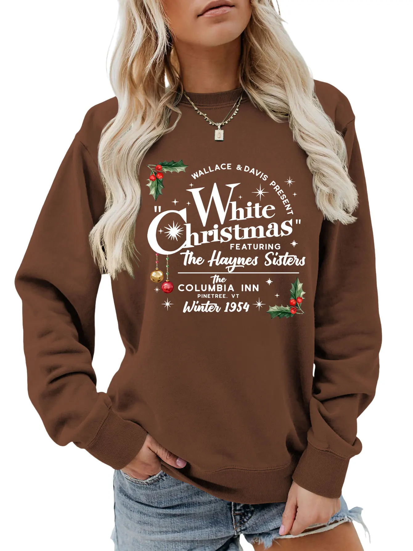 Wallace Davis Present Женский Осенний Пуловер С Длинным Рукавом И Круглым Вырезом Принтом