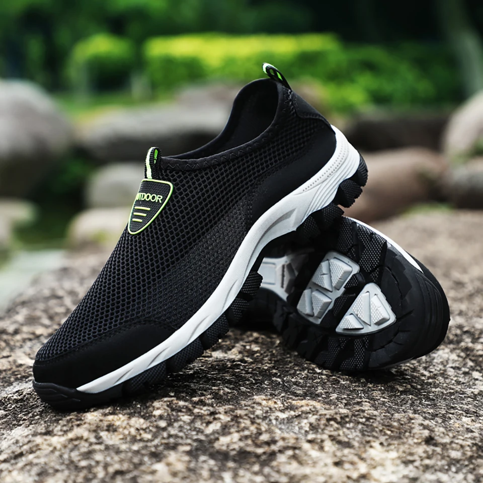 Loekeah Breathable Male Trekking Shoes Plus Size Hiking Shoes Anti Slip Outdoor Slip On Climbing Jogging Walking Sneakers