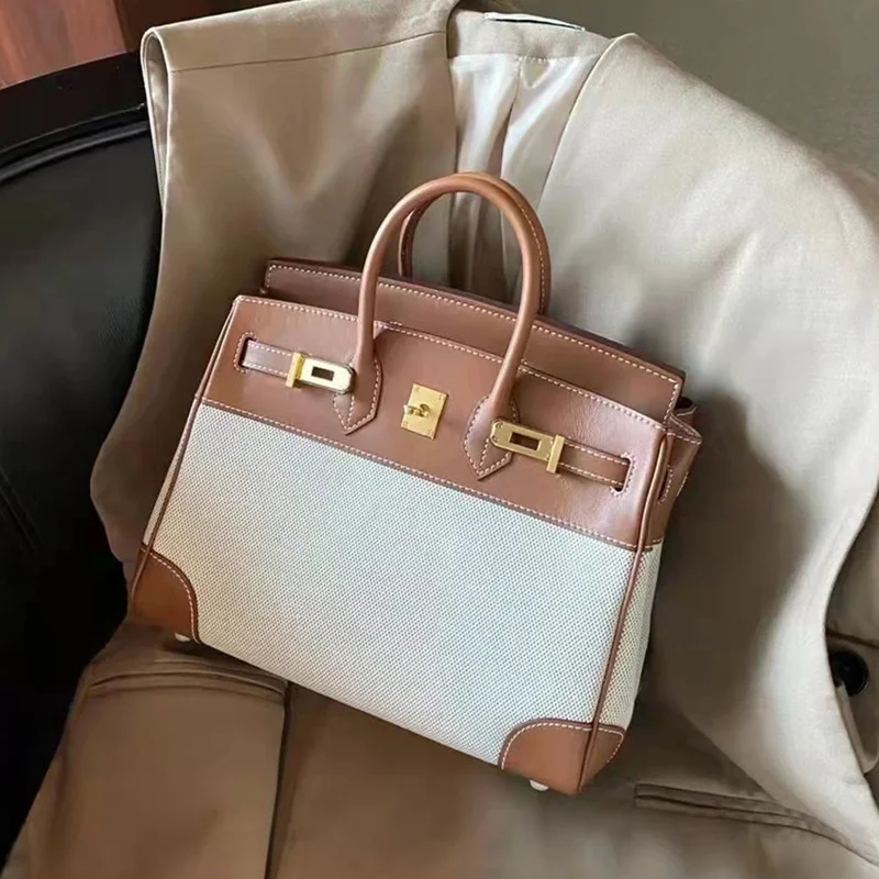 

Роскошный натуральный высококачественный новый брезентовый женский мессенджер для отдыха комбинированный контрастный Большой Вместител...