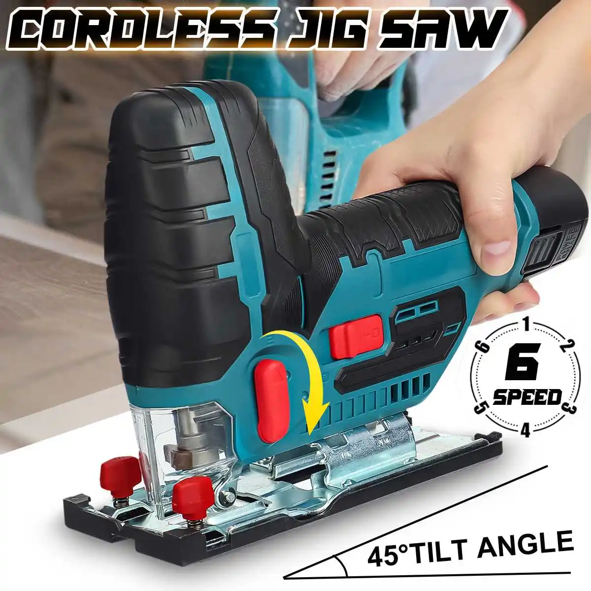 

12V 70mm 5600RPM Cordless Jig Saw Electric Jigsaw 6 Speed Adjustable Portable Woodworking Power Tool 45 Degree Tilt Angle
