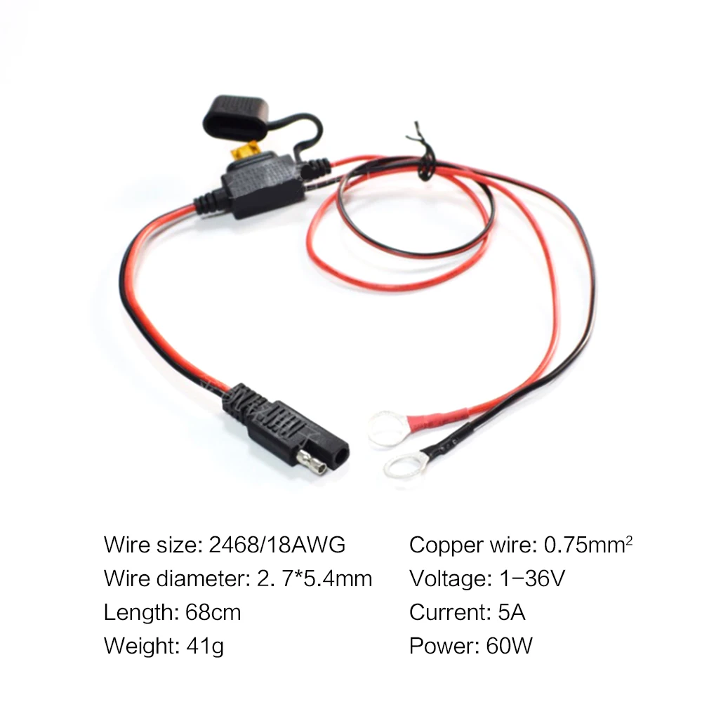 

18AWG 0.75 Square 68CM 5A Insert Fuse with Memory Recovery O-Type Terminal to SAE Plug Power Cord