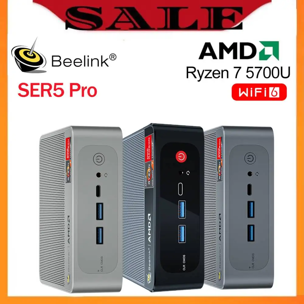 

NEW Beelink Mini PC SER5 Pro Ryzen 7 5700U DDR4 32GB RAM 500GB 1TB SSD 4K 60Hz Triple Display WiFi6 BT5.2 1000M Desktop Computer