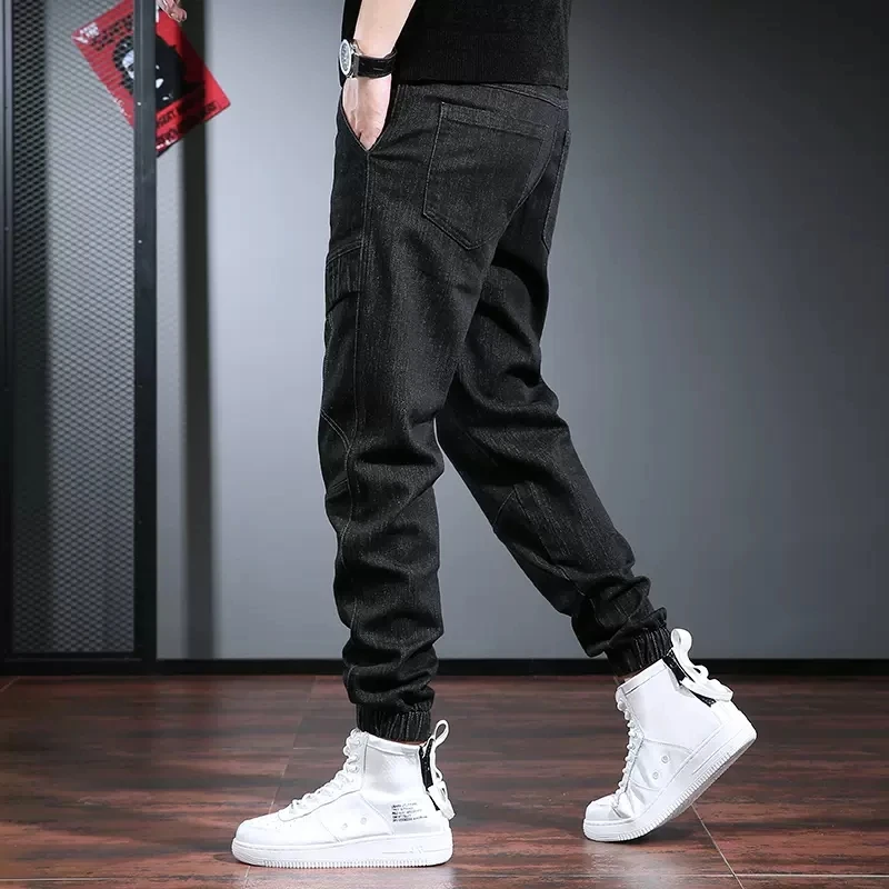 Blue Cargo Pants Jeans Men Casual Baggy Pencil Pants Autumn Streetwear Hip Hop Elastic Waist Denim Trousers CP2016