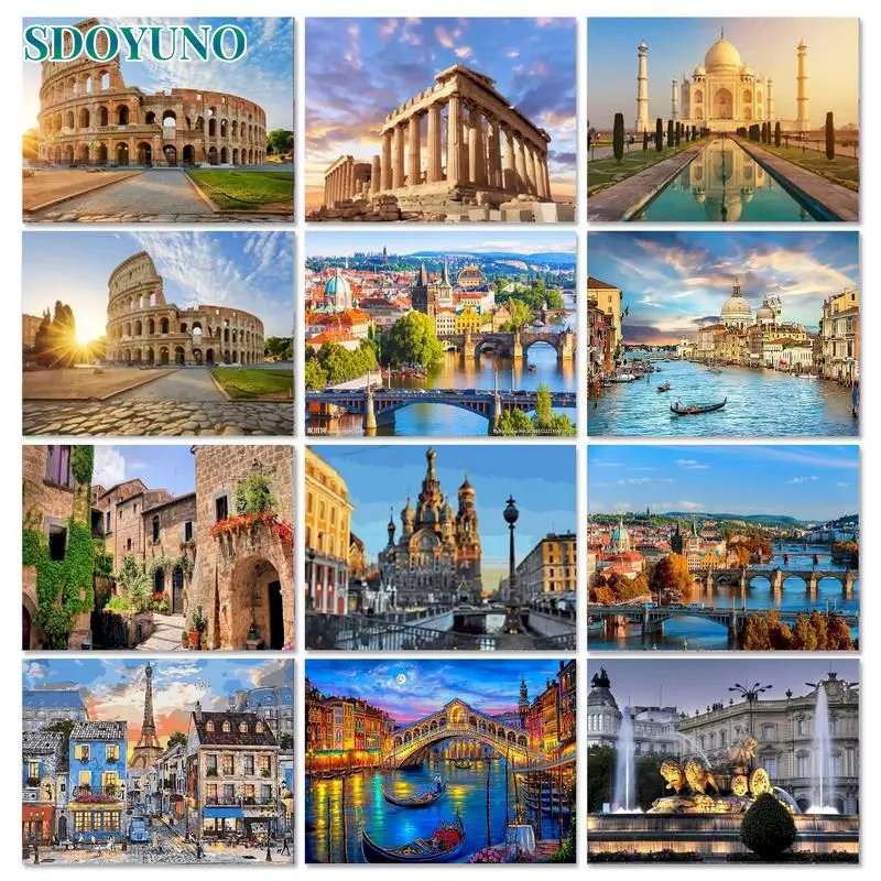 

SDOYUNO Diy Paint By Numbers For Adults Acrylic Drawing Canvas Oil Pictures By Numbers European Landscapes Digital Painting Deco
