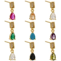 luxury stud earrings for women drop color gem pendant trend high quality jewelry paved zircon brass collocation earring set