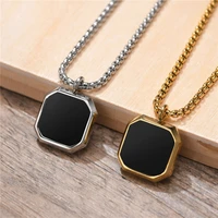 letapi black square necklace for men gold silver color stainless steel geometric pendant necklace for men cool punk male jewelry