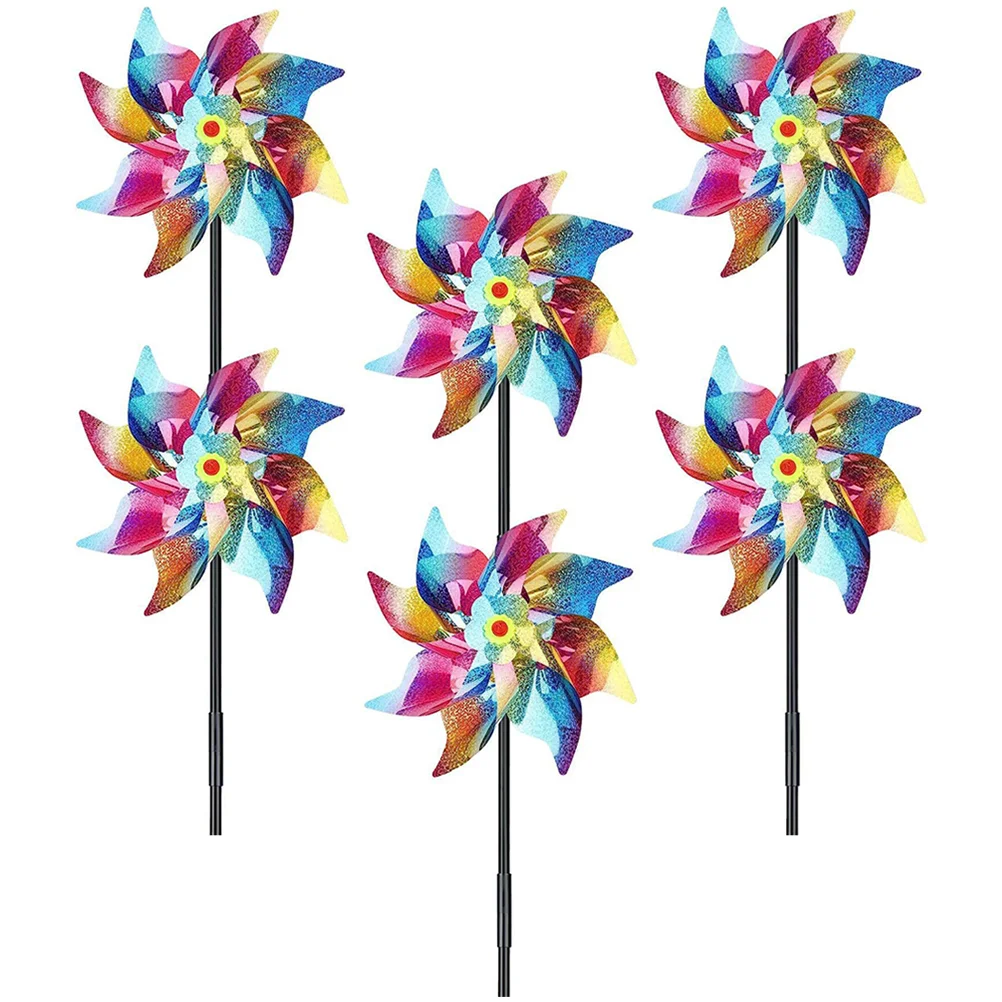 

6pcs Reflective Wind Spinners Bird Deterrent Windmill Spinners Outdoor Pinwheels