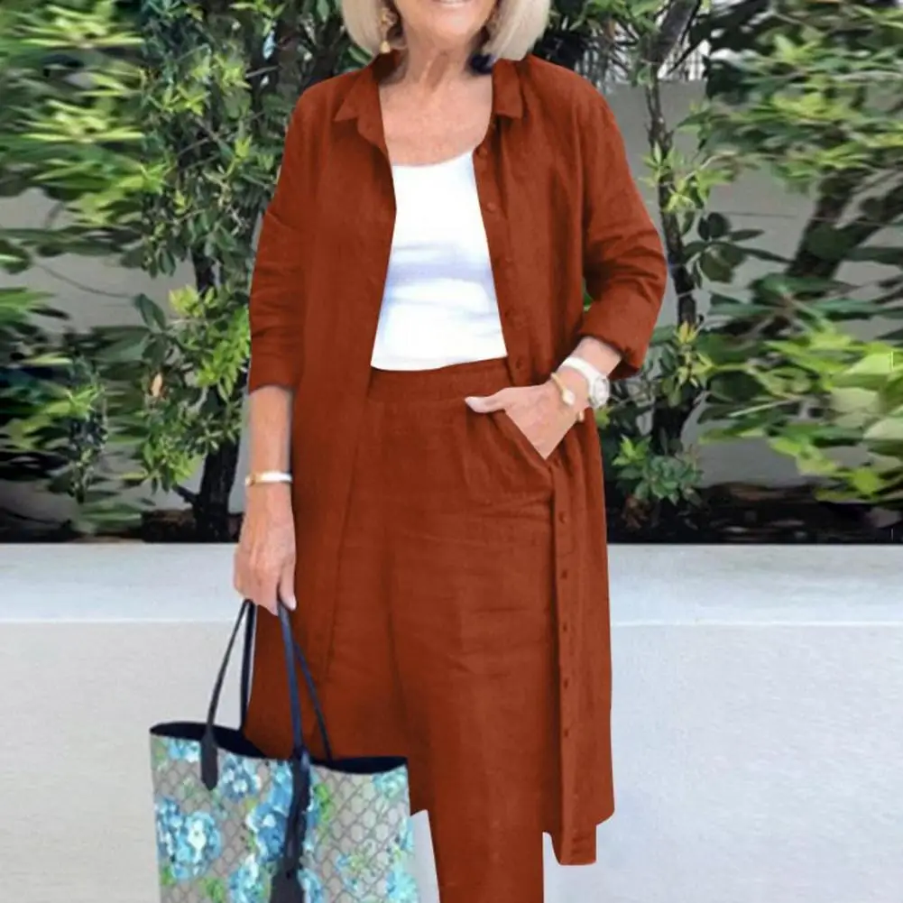 

Женский комплект из рубашки и брюк, однотонный повседневный комплект одежды, шикарный женский осенний комплект, рубашка с длинным рукавом и лацканами, эластичное пальто