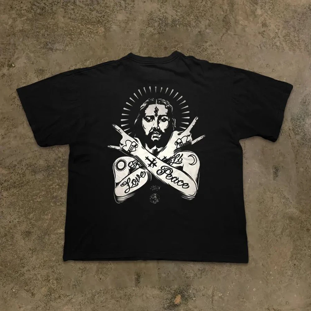

2023 Summer New Men's Cotton T-shirt American Street Hip-hop West Coast Chicano Funny Print Loose Plus Size Men's Tops