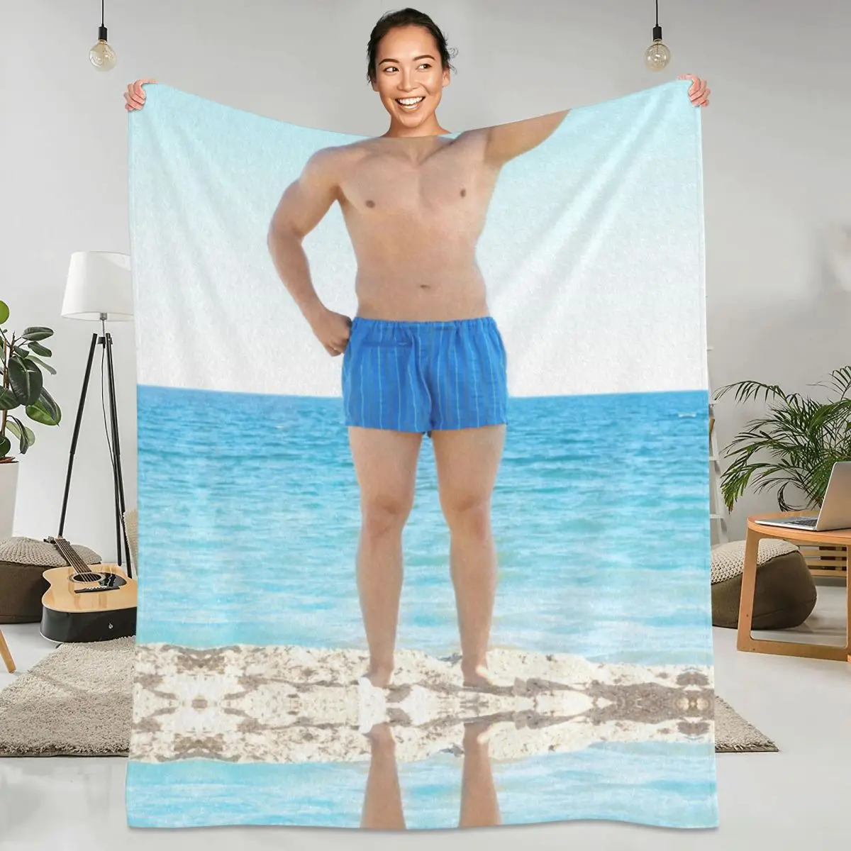 

Man Fun Gift Beach Sunshine Blanket Pretend On Vacation Fleece Winter Blanket Soft Cheap Novelty Bedspread