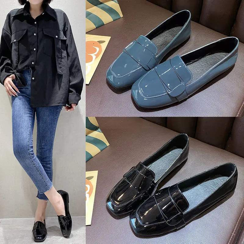 Fashion Solid Black Oxford Shoes Woman Work Leather Wedge Flats Female Casual  Spring Shoes Women's kitchen Non-slip Loafers