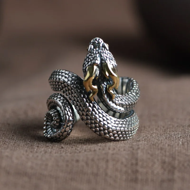 

Snake Ring Retro Made Old Small Design Horn Viper Zodiac Man Aggressive