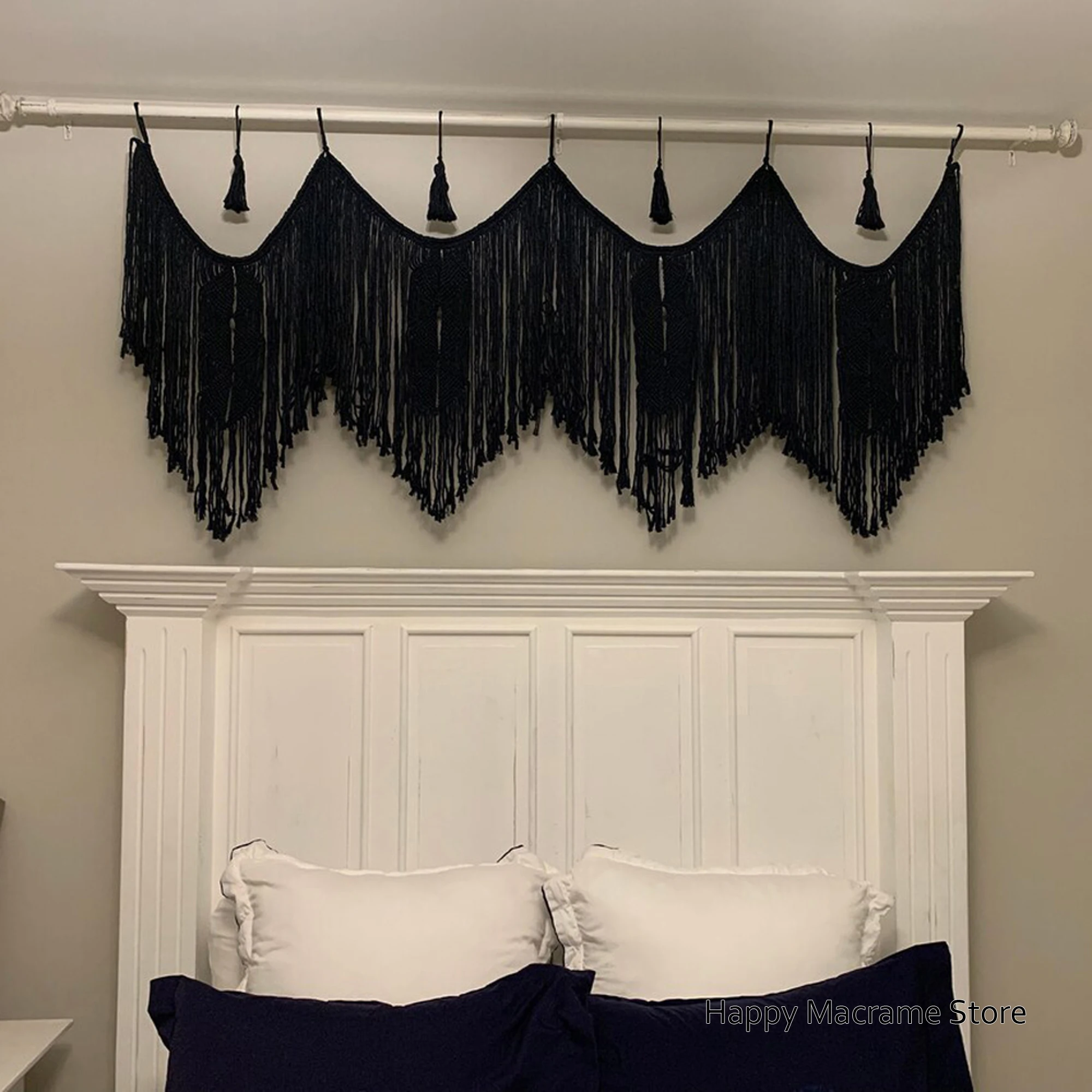 

Macrame Wall Hanging Headboard Home Decor Tapestry Bohemian Wall Art Bedroom Decor Hanging Curtain Valance -Rod Not Included